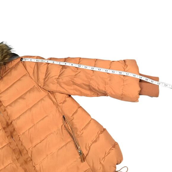 Carry Me Puffer Coat Orange Full Zip Long Sleeve Faux Fur Trim Jacket Women's M - Picture 7 of 14